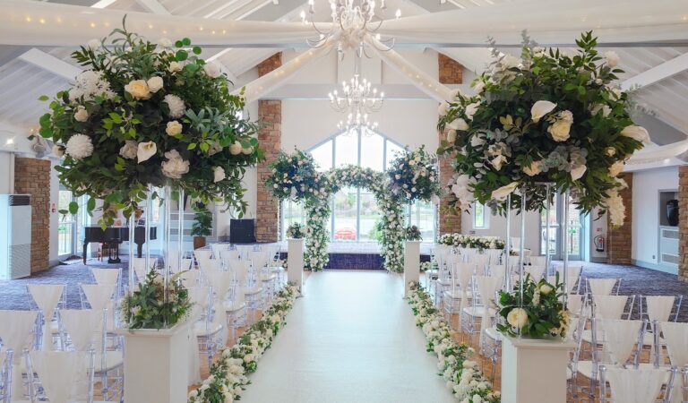 Floral wedding arch decorations Mytton Fold