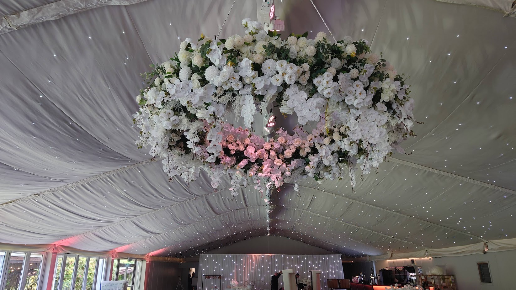 Nunsmere Hall marquee wedding flowers