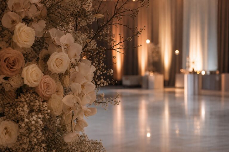 Flowers and lighting to uplift the decor at a wedding venue