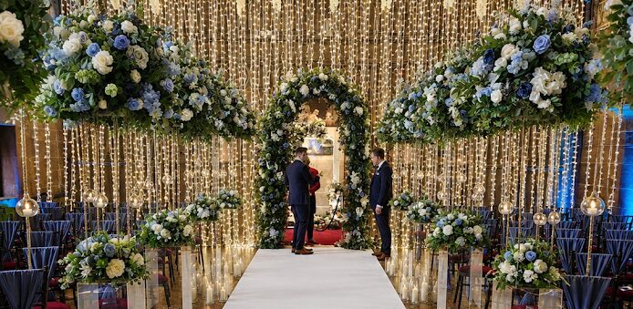 Wedding venue dressing at Peckforton Castle in Cheshire
