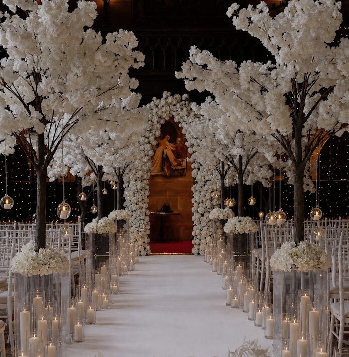 An all white wedding theme at Peckforton Castle